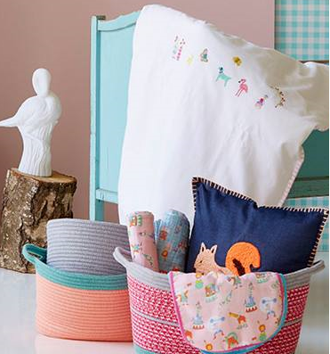Rice baby ben linen storage basket circus print night light